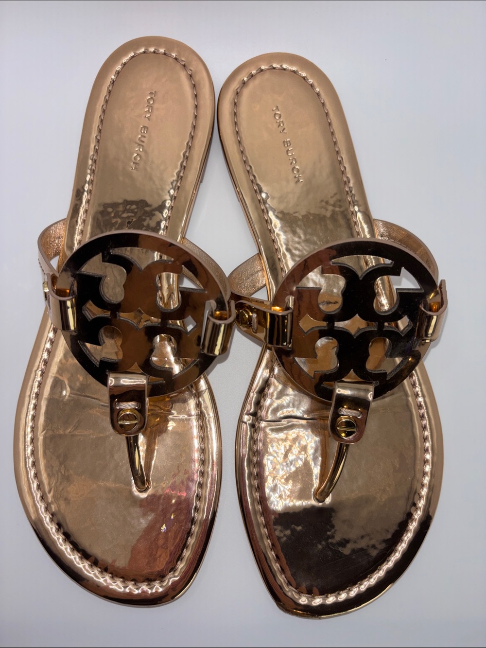 Tory Burch Metallic Rose Gold Metallic Miller Thong Sandals - Picture 2 of 11
